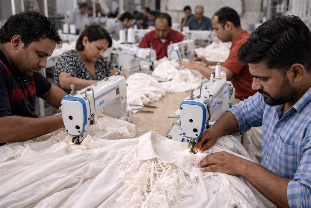 Sail Stitch workshop team producing medieval clothing and Renaissance costumes in Delhi